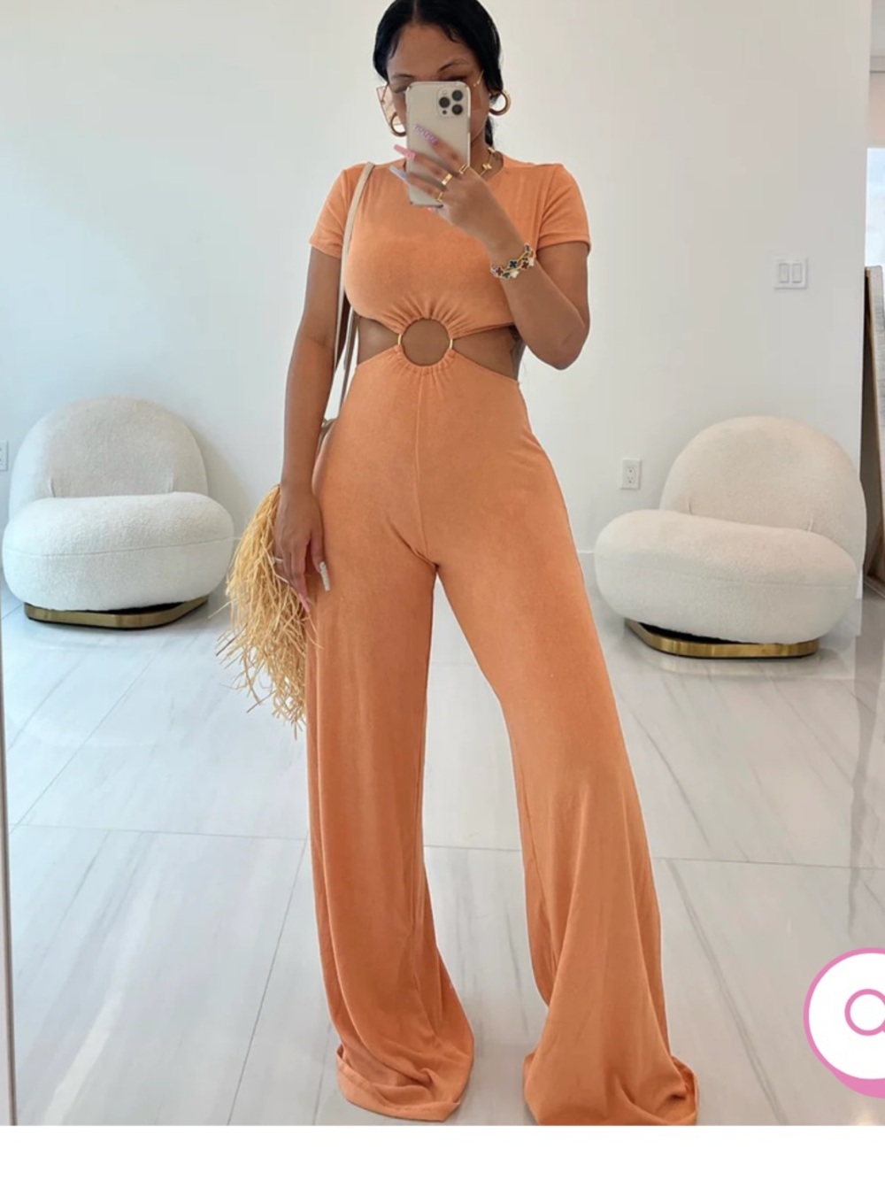Orange Cutout Ring-Detail Jumpsuit